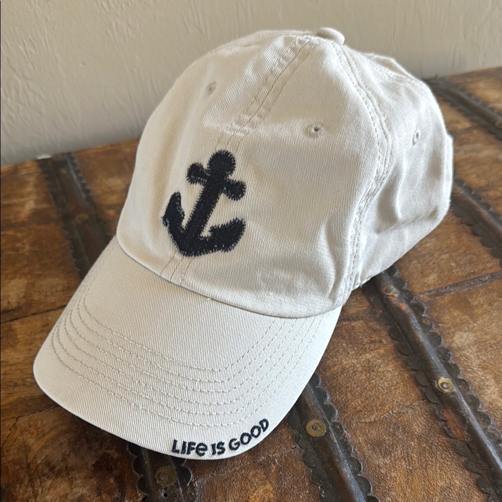 Life Is Good Cream and Blue Anchor Hat